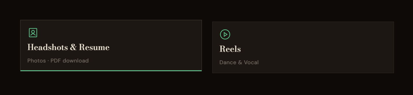 Screenshot of an actor portfolio site — figure 2