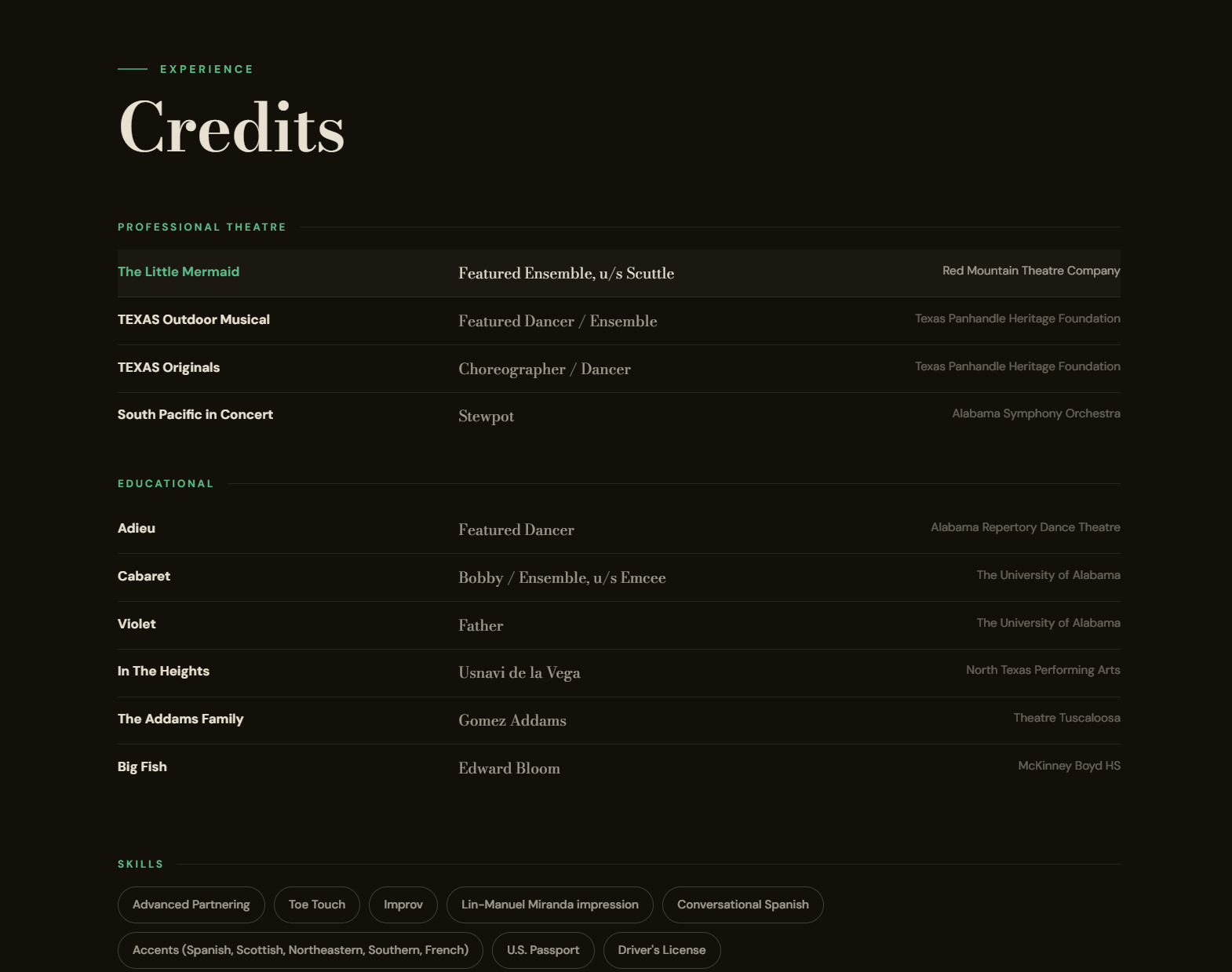 Screenshot of an actor portfolio site — figure 5