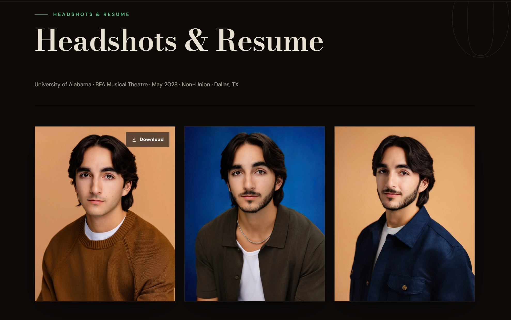Screenshot of an actor portfolio site — figure 4