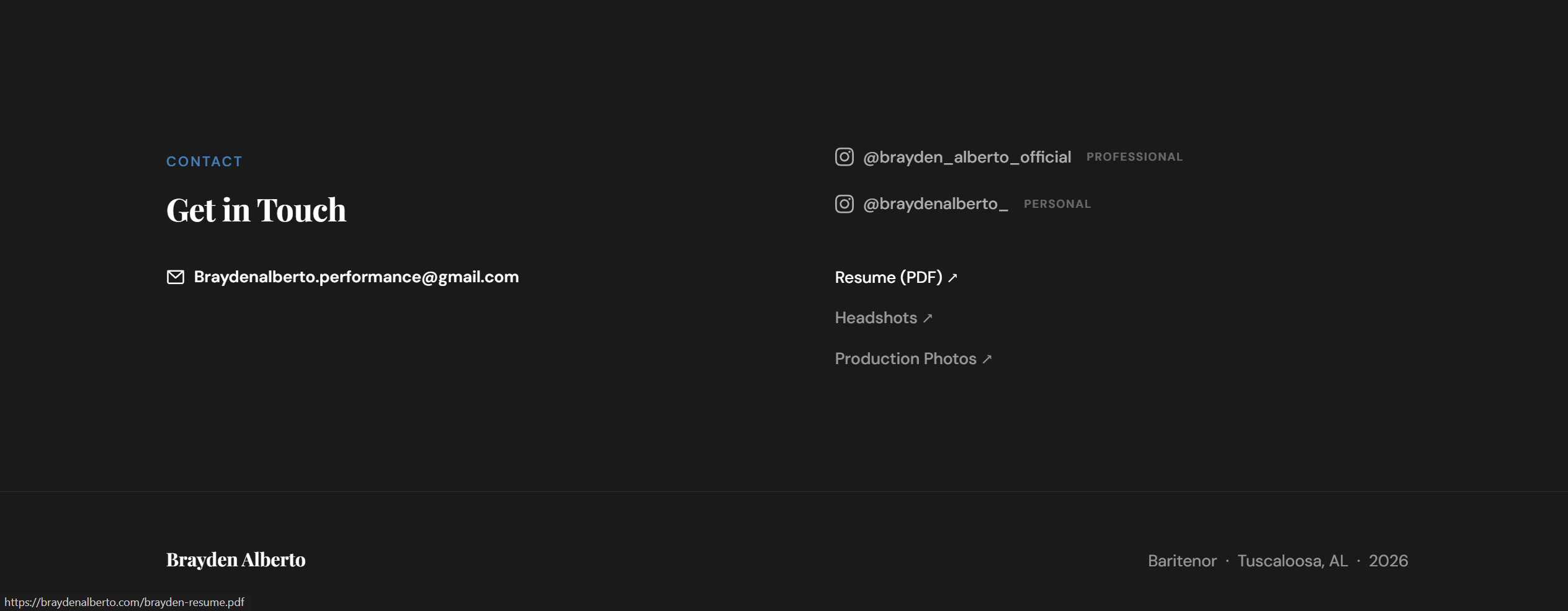 Screenshot of a musical theatre performer portfolio site — figure 6