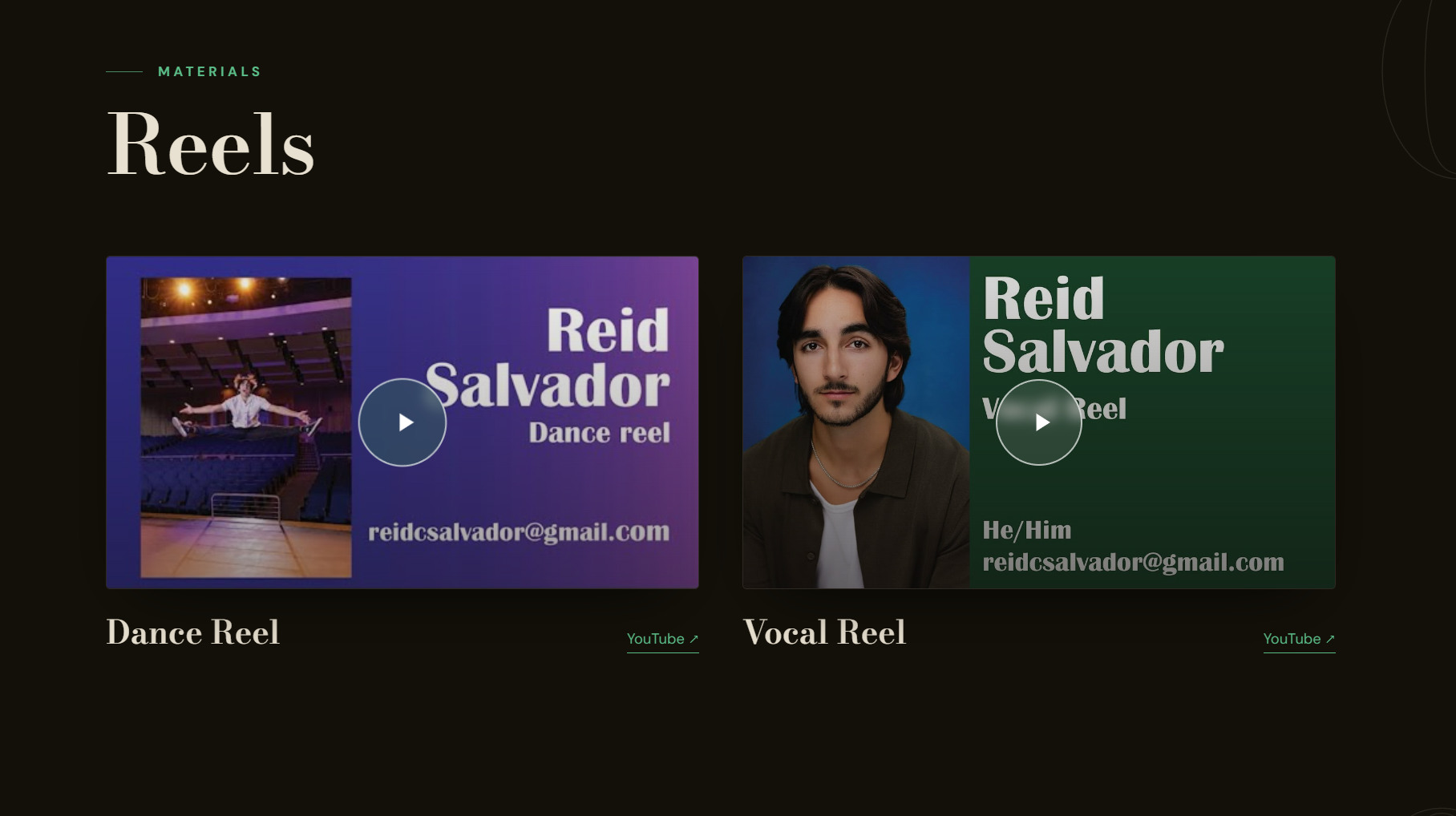 Screenshot of an actor portfolio site — figure 6